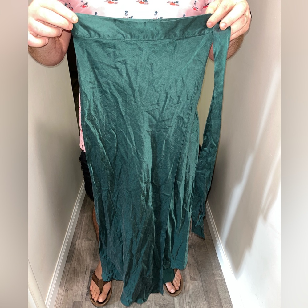Topshop green satin wrap skirt